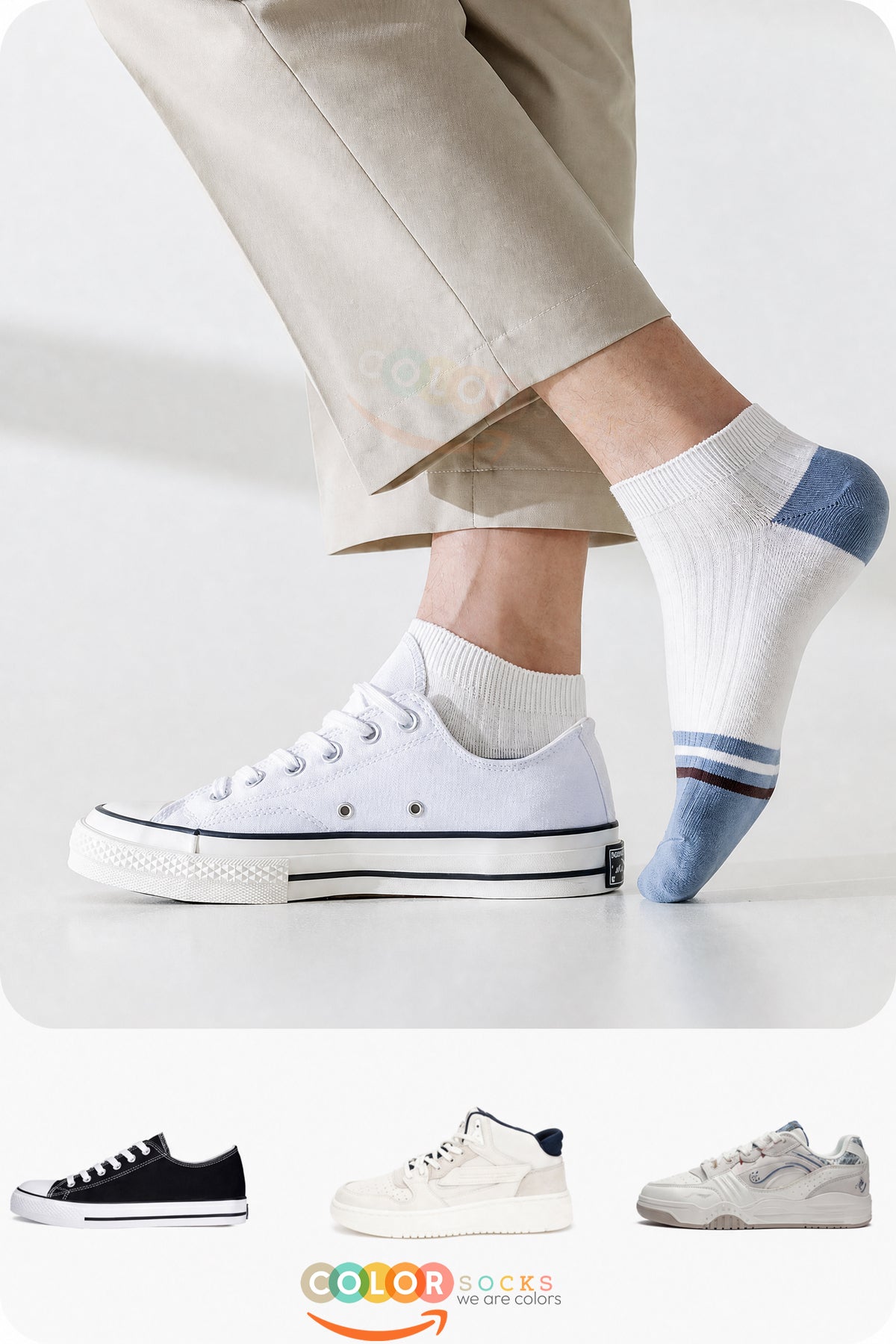 Color Socks 5 Çift Kontrast Çizgili Erkek Patik Çorap (Extra Soft) Çok Renkli