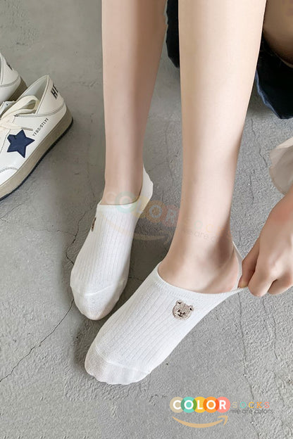 Color Socks 10'lu Ekru İlkbahar - Yaz Desenli Kadın Görünmez Babet Çorap (Extra Soft) Ekru
