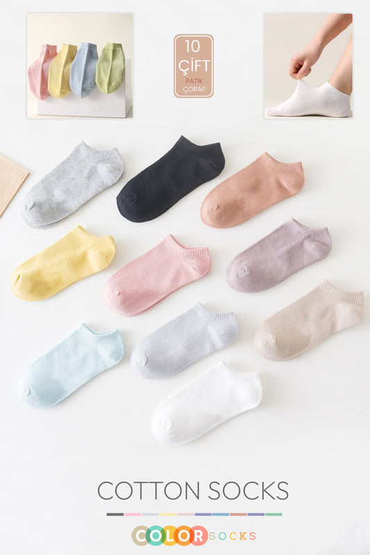 Color Socks 10 Çift Cotton Kadın Patik Çoraplar Seti (Extra Soft) Karışık