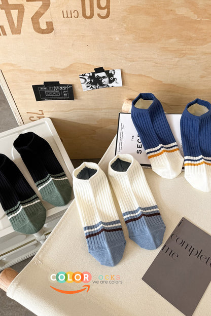 Color Socks 5 Çift Kontrast Çizgili Erkek Patik Çorap (Extra Soft) Çok Renkli