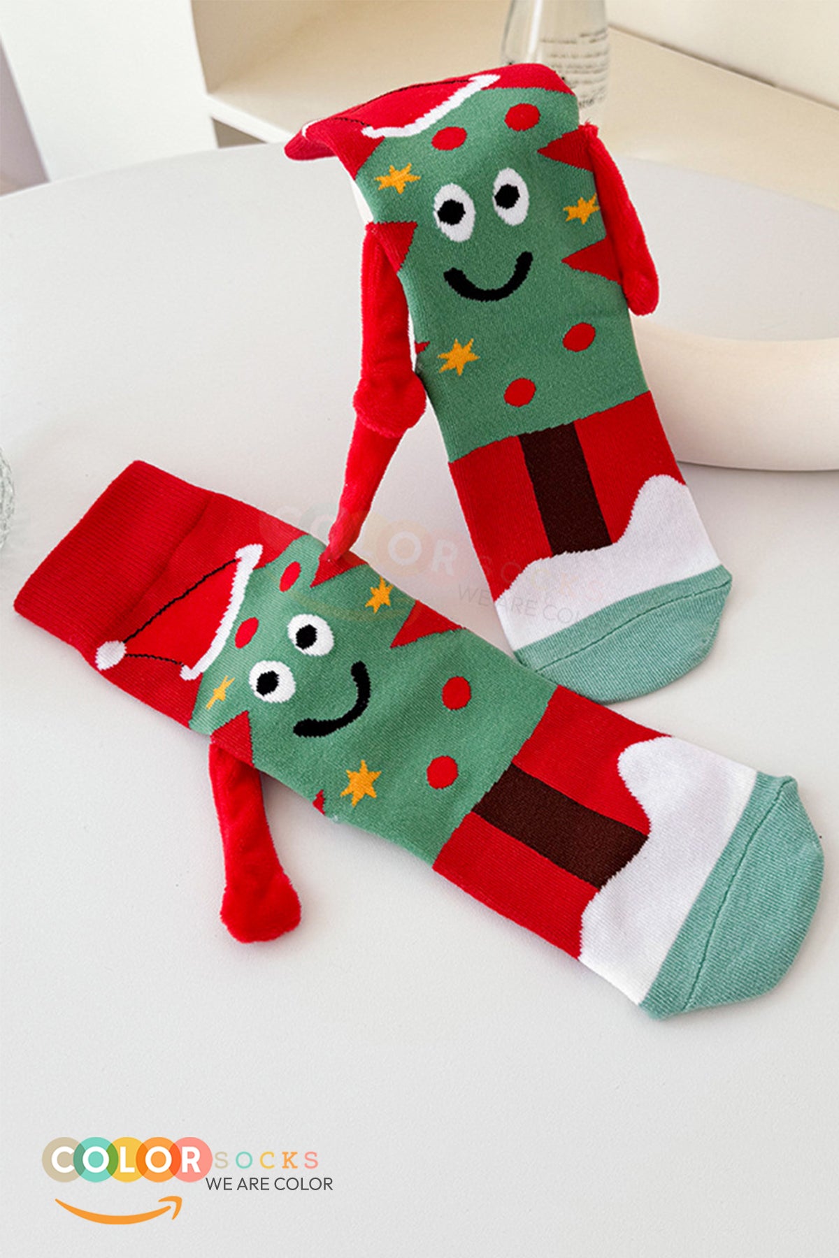 Color Socks 2 Çift Yılbaşı Unisex El Ele Tutuşan Özel Konsept Çorap Seti (Topuksuz) Karışık
