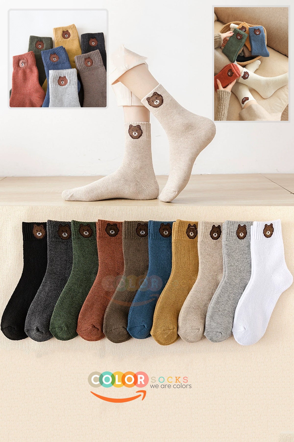 Color Socks 5 Çift İçi Polarlı Teddy Desenli Kadın Havlu Termal Çorap Çok Renkli