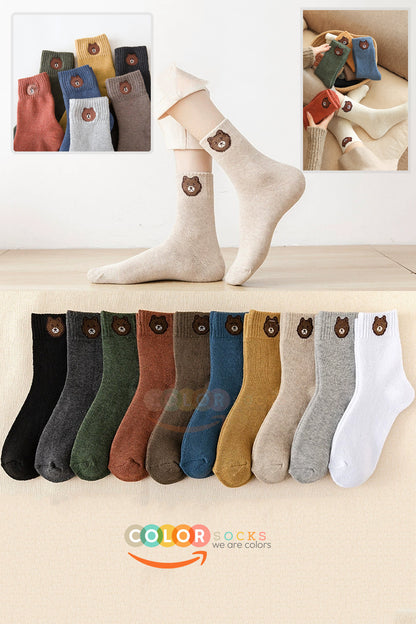 Color Socks 5 Çift İçi Polarlı Teddy Desenli Kadın Havlu Termal Çorap Çok Renkli