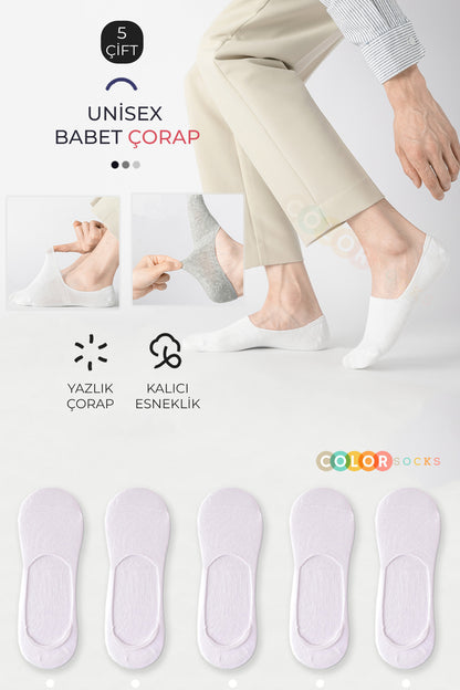 Color Socks 5 Çift Yazlık Beyaz Babet Unisex Çorap (Extra Soft) Beyaz