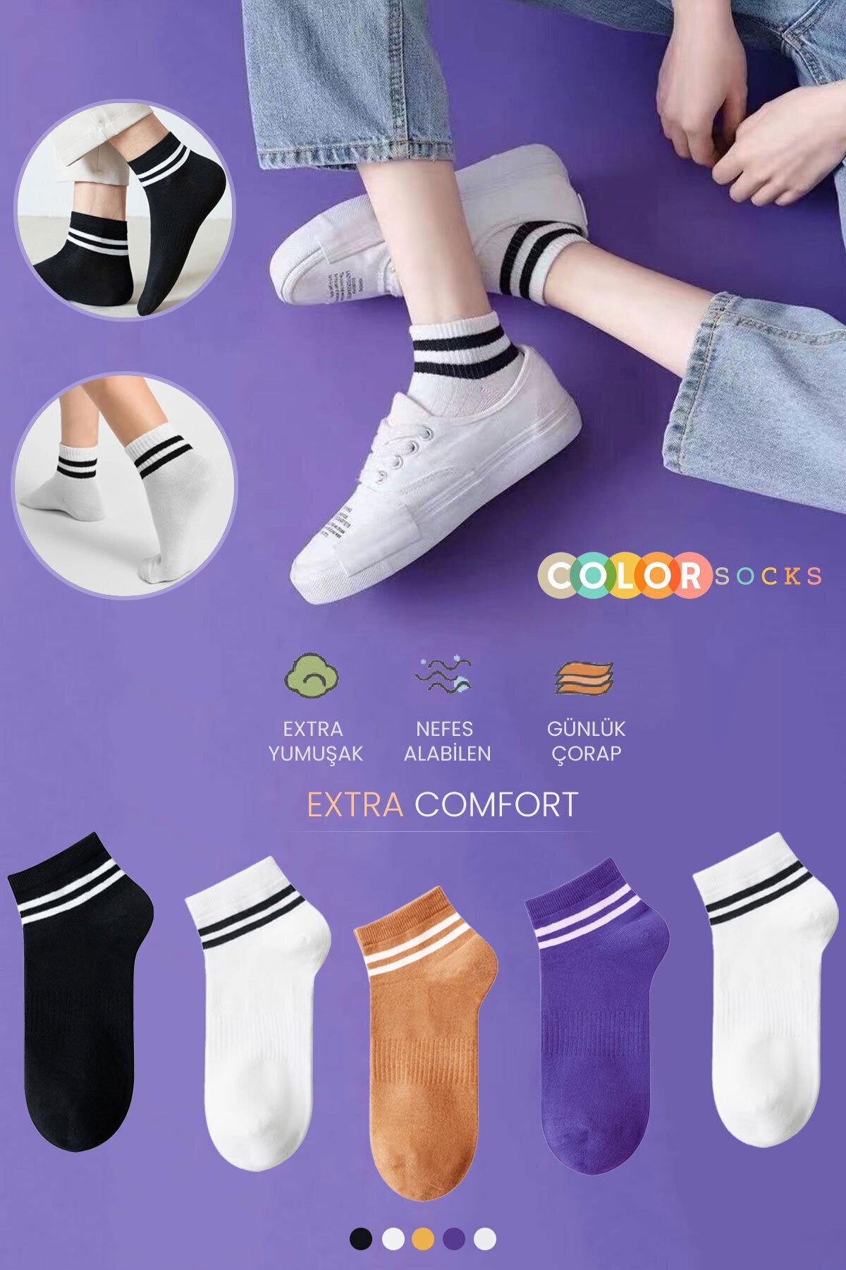 Color Socks 5 Çift Çemberli Patik Kadın Çorap (Extra Soft) Karışık