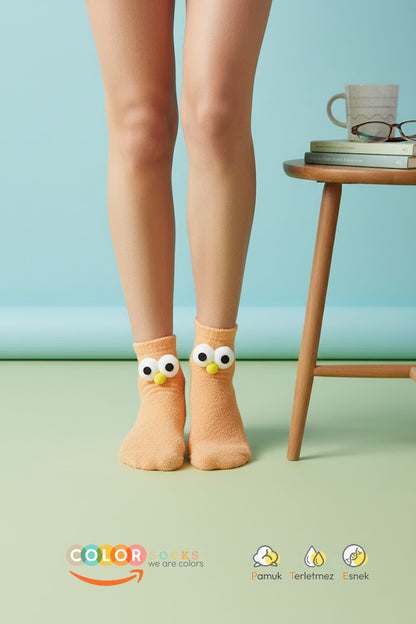 Color Socks 1 Çift Somon Kadın Gözlü Havlu Konsept Çorap (Soft Touch) Turuncu