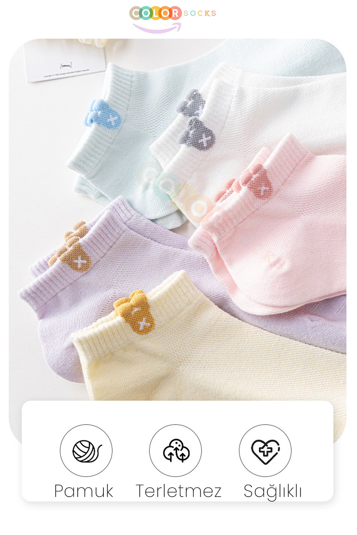 Color Socks 5'li Japon Kore Tarzı Kadın Kısa Patik Yazlık Çorap Çok Renkli
