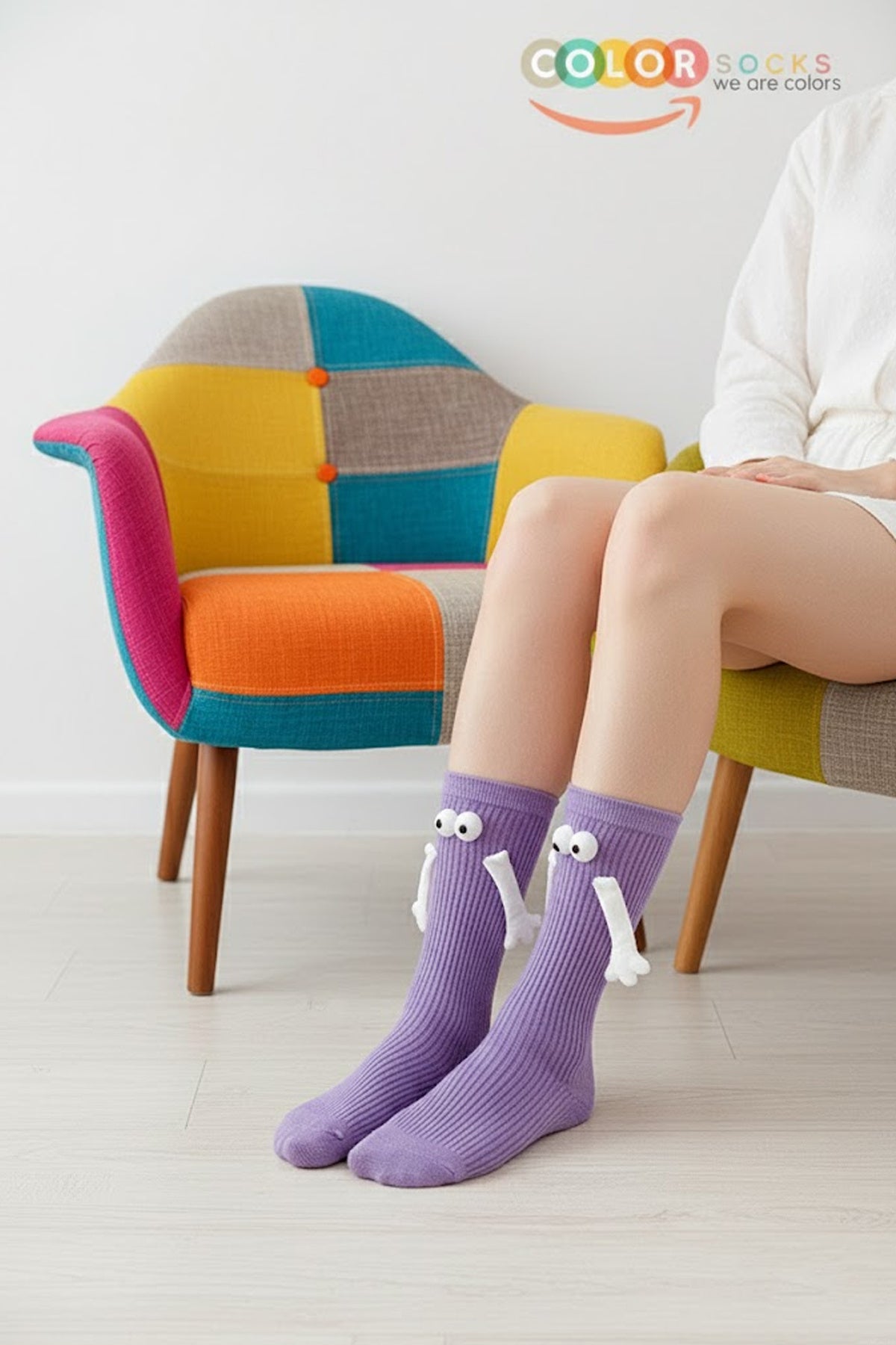 Color Socks 1 Çift Mor El Ele Tutuşan Gözlü Mıknatıslı Çorap Seti (UNİSEX) Mor