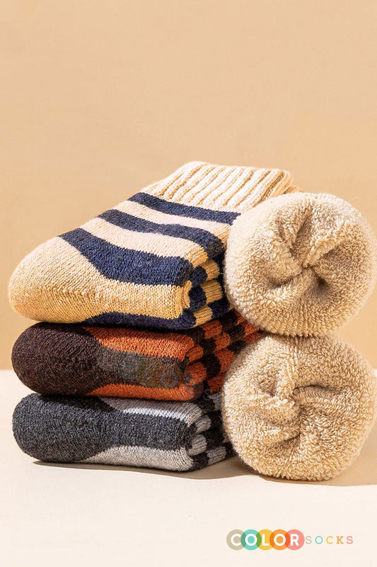 Color Socks 5 Çift Kışlık %100 Yün Çizgili Desenli Unisex Çorap Çok Renkli