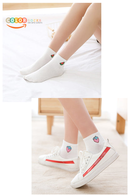 Color Socks 5'li Paket Meyve Desenli Yazlık Yarım Kadın Çorap (Extra Soft) Beyaz