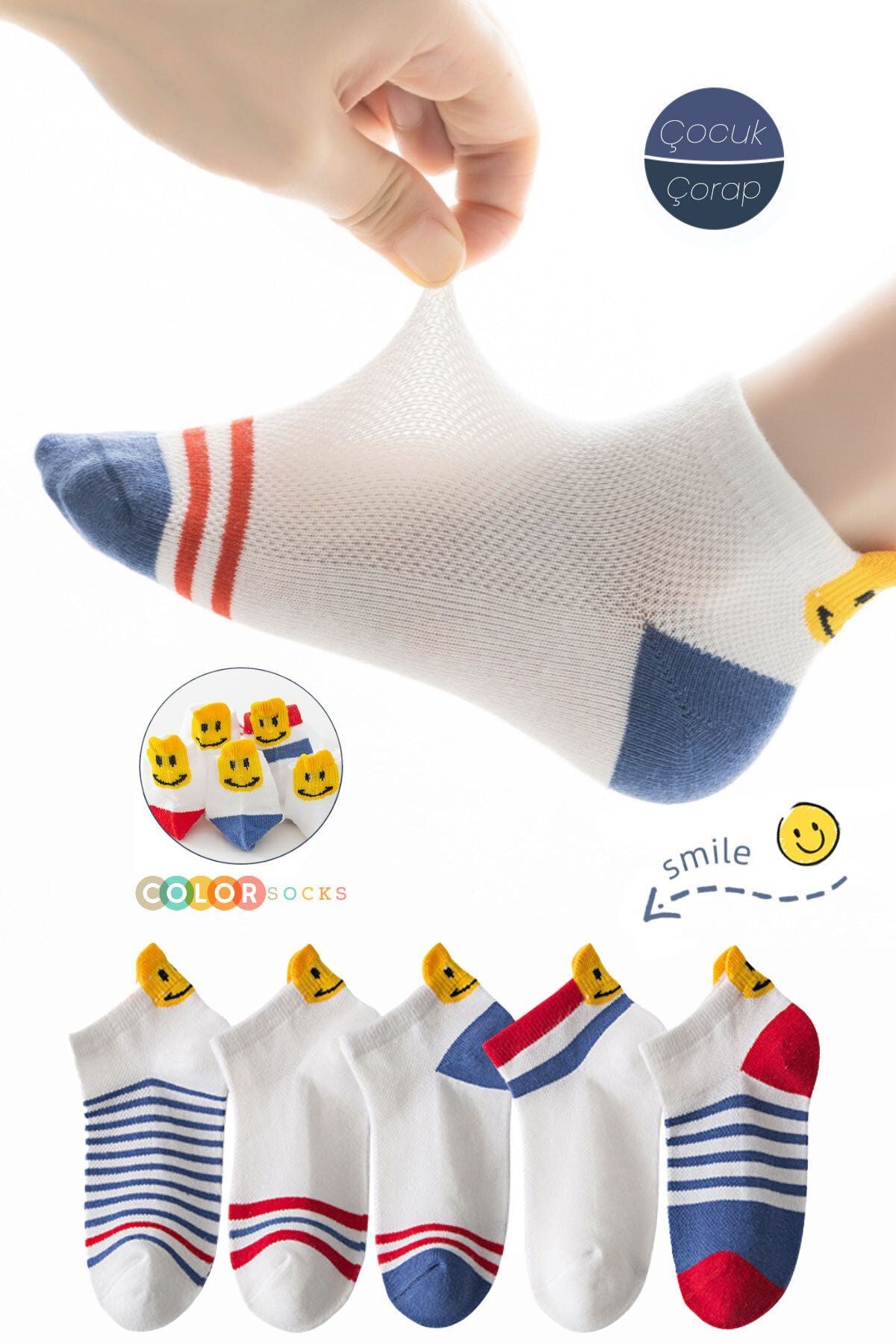 Color Socks 5'li Smile Desenli Çocuk Çorap Seti (OKULA DÖNÜŞ) Çok Renkli