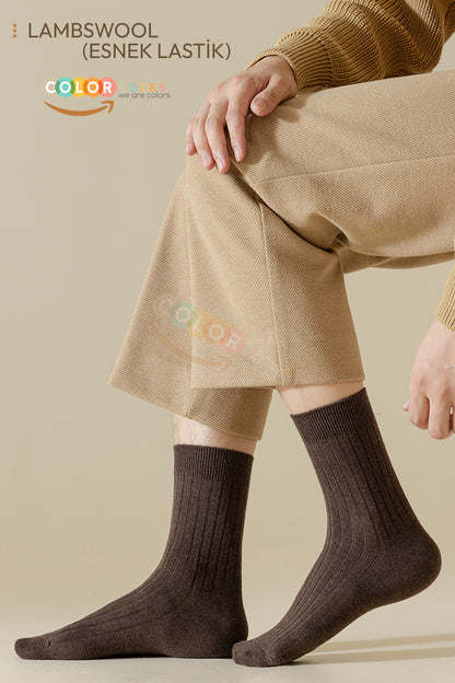 Color Socks 5 Çift Erkek Orjinal Yün Soft Touch Lambswool Çorap Çok Renkli