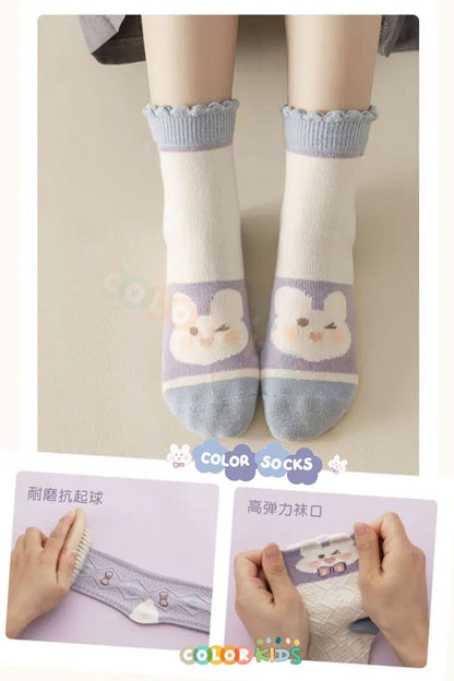 Color Socks 5 Çift Fırfır Tavşan Desenli Kız Çocuk Çorap Seti (TERLETMEZ) Karışık