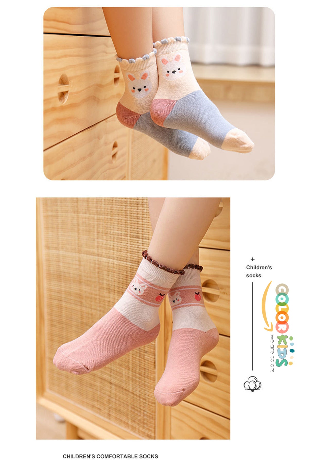 Color Socks 5 Çift Rabbit Desenli Esnek Günlük Çocuk Çorap(Extra Soft) Çok Renkli