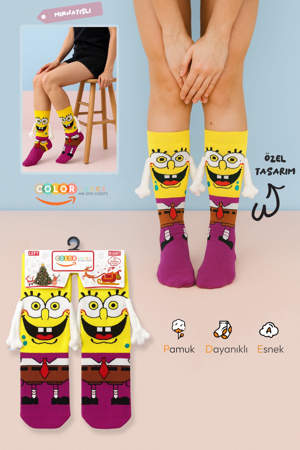 Color Socks Sevimli Kahraman El Ele Tutuşan Karakteli Çorap (Extra Soft) Çok Renkli
