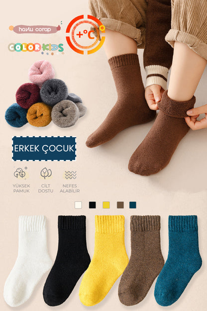 Color Socks 5 Çift Kışlık Erkek Çocuk Havlu Çorap Seti (Isı Emici) Erkek