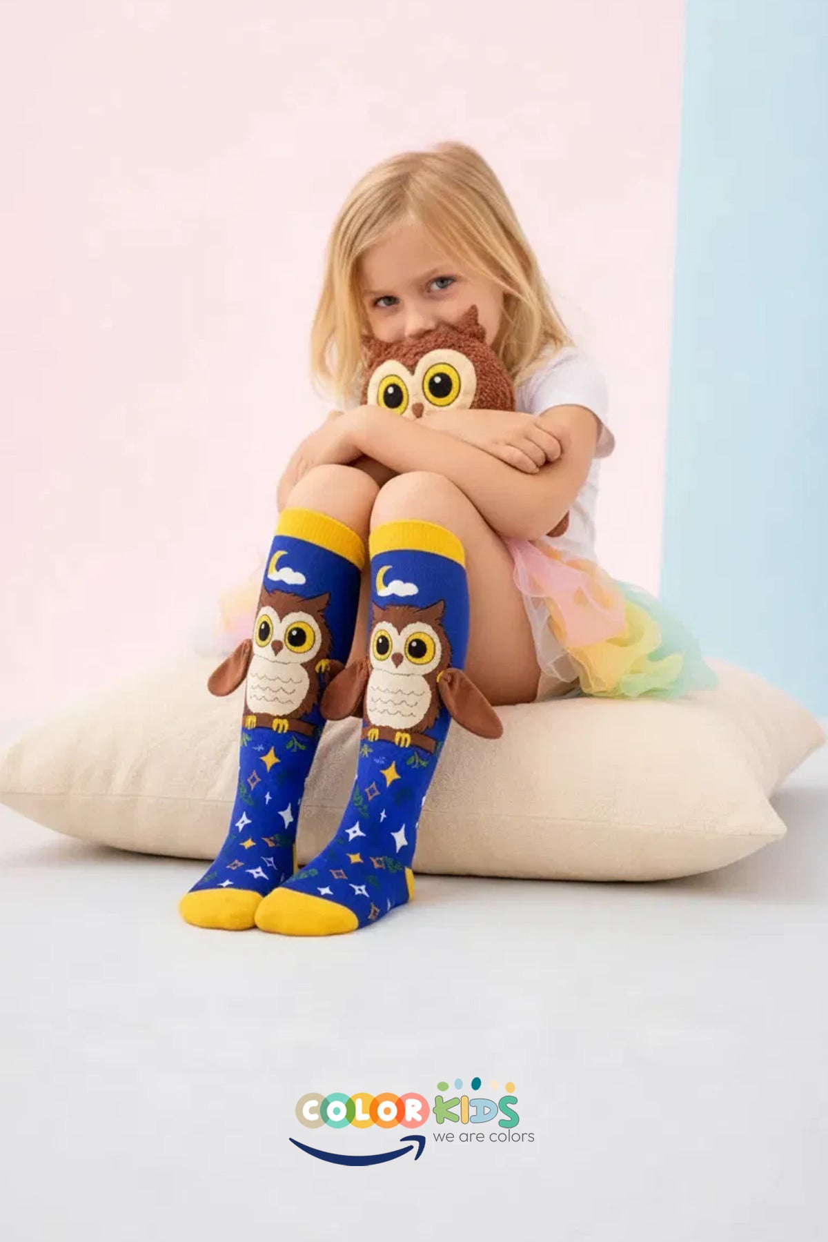 Color Socks 🦉 1 Çift Baykuş Peluş Kanatlı Unisex Çocuk Çorap (Topuksuz) Lacivert