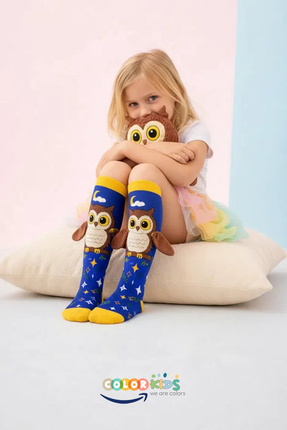 Color Socks 🦉 1 Çift Baykuş Peluş Kanatlı Unisex Çocuk Çorap (Topuksuz) Lacivert