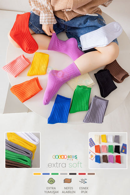 Color Socks 5 Çift Çocuk Ilkbahar - Yaz Soket Çorap Seti Sarı