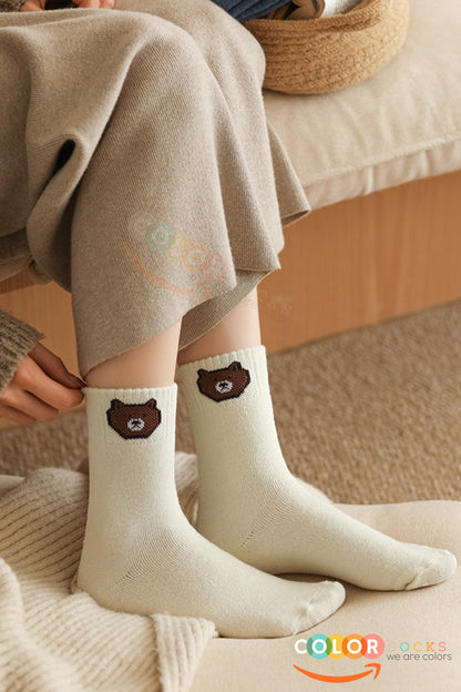 Color Socks 5 Çift İçi Polarlı Teddy Desenli Kadın Havlu Termal Çorap Çok Renkli