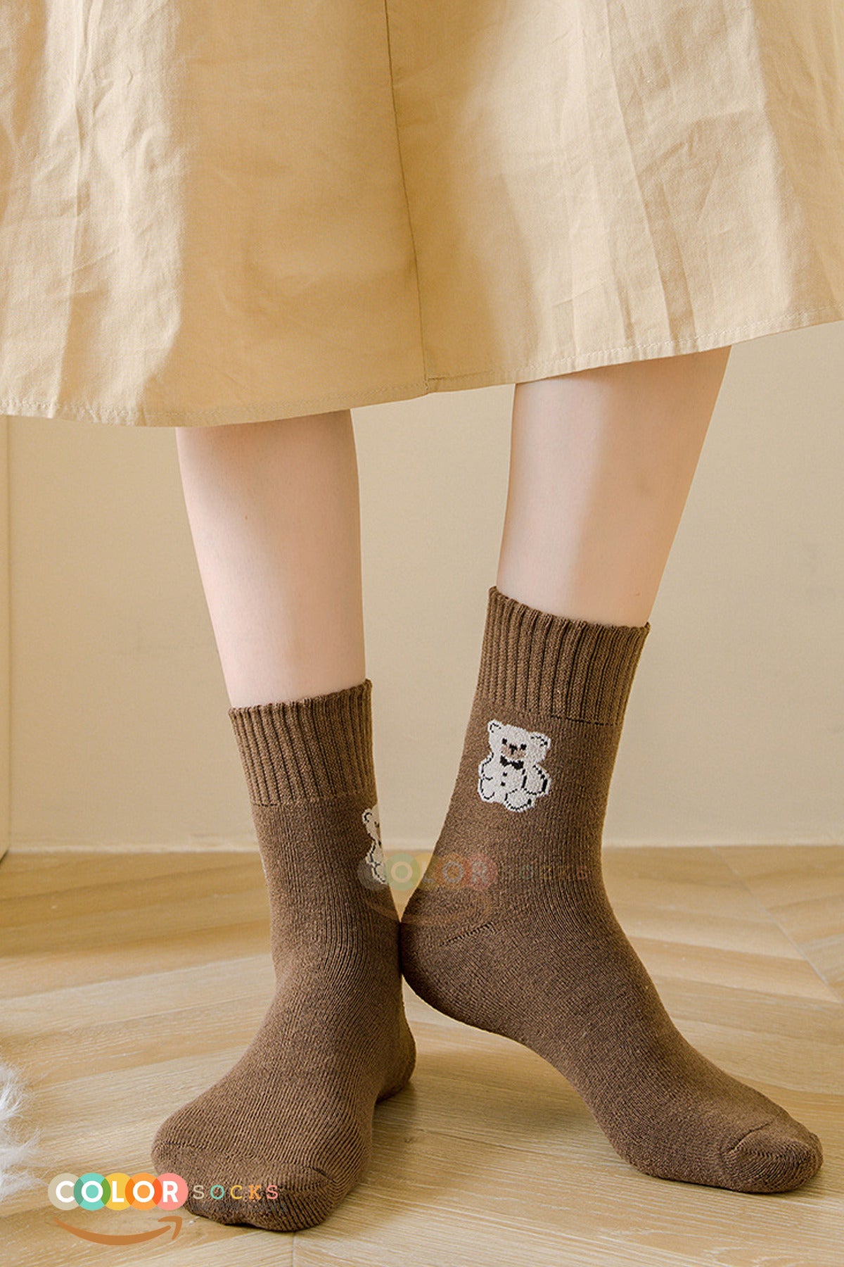 Color Socks 5 Çift Havlu Teddy Desenli Kışlık Kadın Çorap (Isı Emici) Çok Renkli