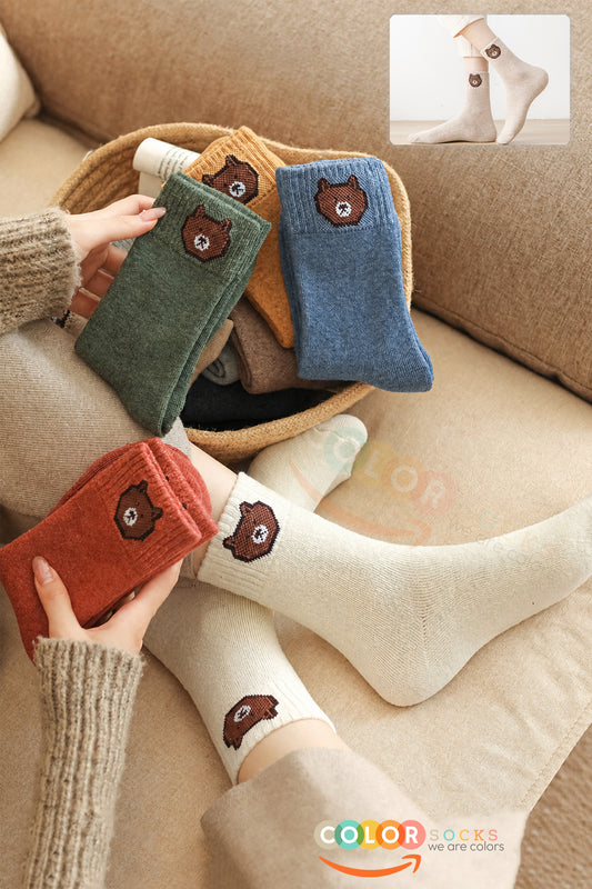 Color Socks 5 Çift İçi Polarlı Teddy Desenli Kadın Havlu Termal Çorap Çok Renkli