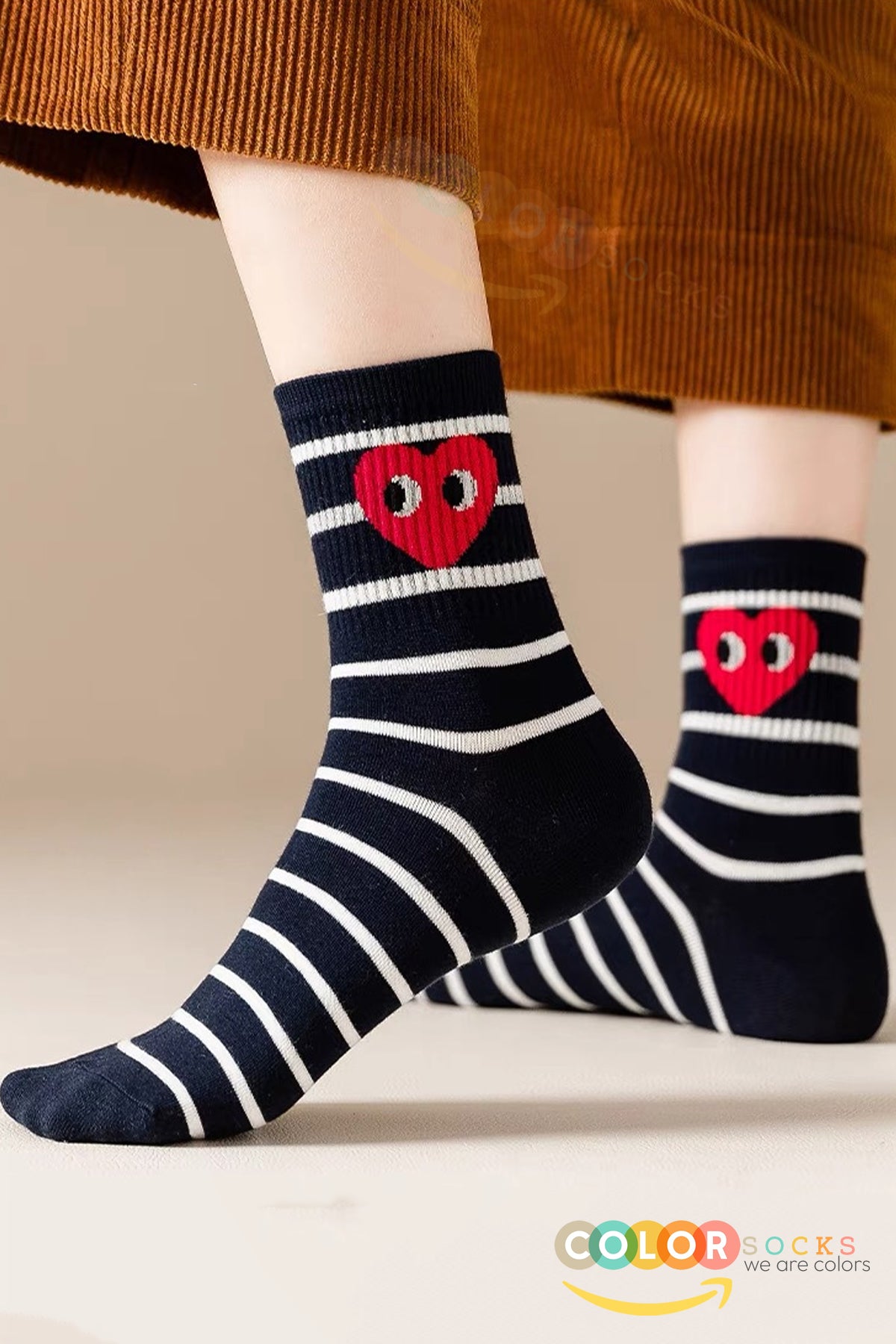 Color Socks 5 Çift Kalp Desenli Pamuklu Çorap Seti (Extra Soft) Beyaz Siyah