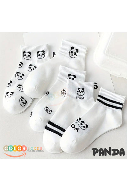 Color Socks 5 Çift Beyaz Panda Desenli Yarım Kolej Kadın Çorap Seti Beyaz