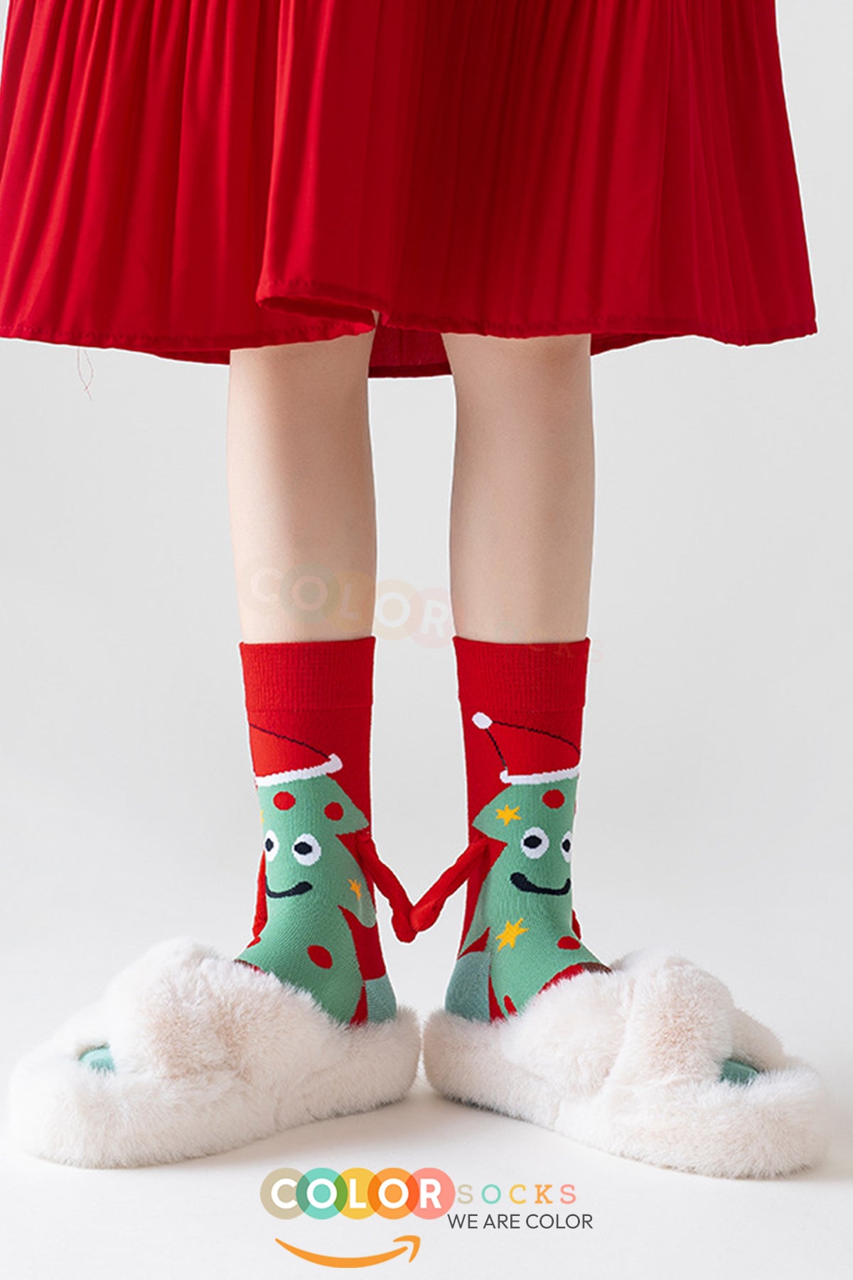 Color Socks 2 Çift Yılbaşı Unisex El Ele Tutuşan Özel Konsept Çorap Seti (Topuksuz) Karışık