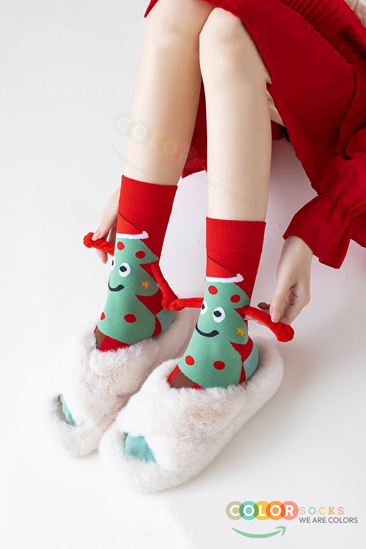 Color Socks 2 Çift Yılbaşı Unisex El Ele Tutuşan Özel Konsept Çorap Seti (Topuksuz) Karışık