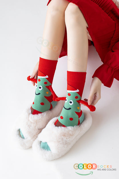 Color Socks 2 Çift Yılbaşı Unisex El Ele Tutuşan Özel Konsept Çorap Seti (Topuksuz) Karışık