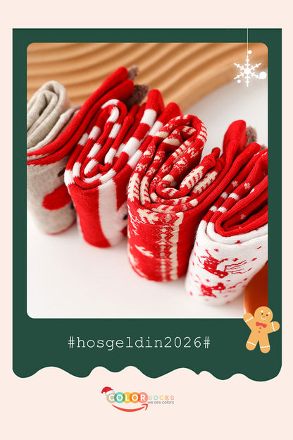 Color Socks 4 Çift Yılbaşı Kutulu Tüylü Hediye Çorap Seti (Topuksuz) Çok Renkli