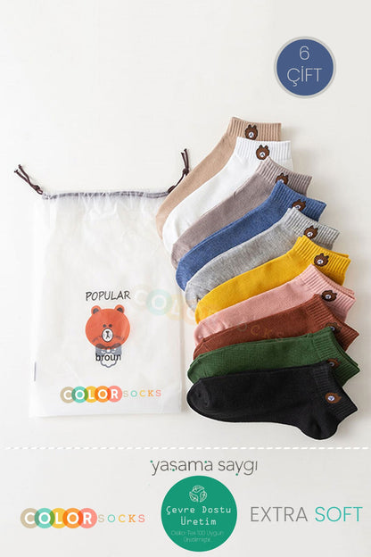 Color Socks 6 Çift Sevimli Teddy Bear Çorap Çok Renkli