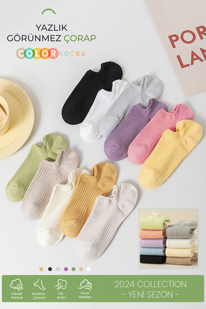 Color Socks 7'li Kadın Derbili Çorap Seti (+Non Slip) Karışık
