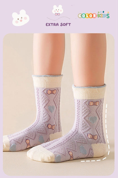 Color Socks 5 Çift Fırfır Tavşan Desenli Kız Çocuk Çorap Seti (TERLETMEZ) Karışık