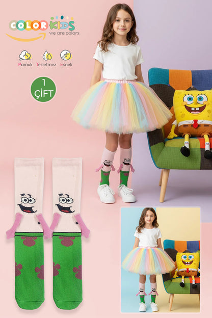 Color Socks 1 Çift Patrick Pembe Sevimli Kahramanlar Ele Tutuşan Çorap (Topuksuz) Pembe