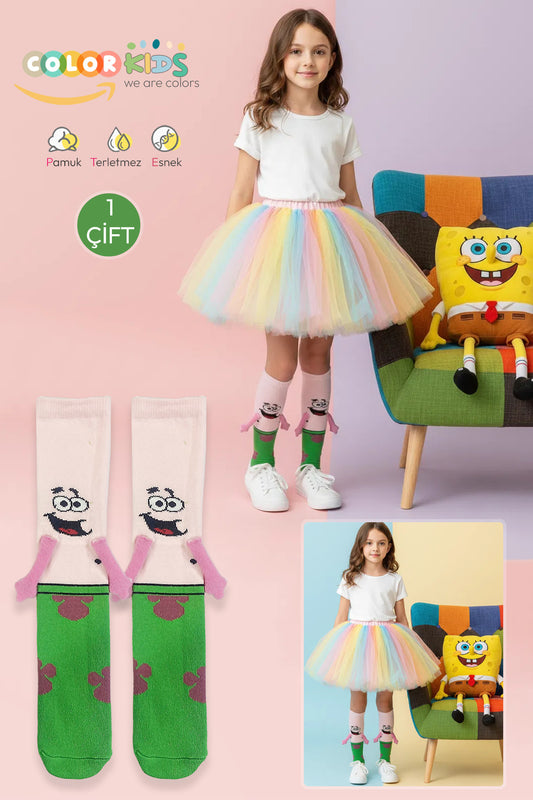 Color Socks 1 Çift Patrick Pembe Sevimli Kahramanlar Ele Tutuşan Çorap (Topuksuz) Pembe