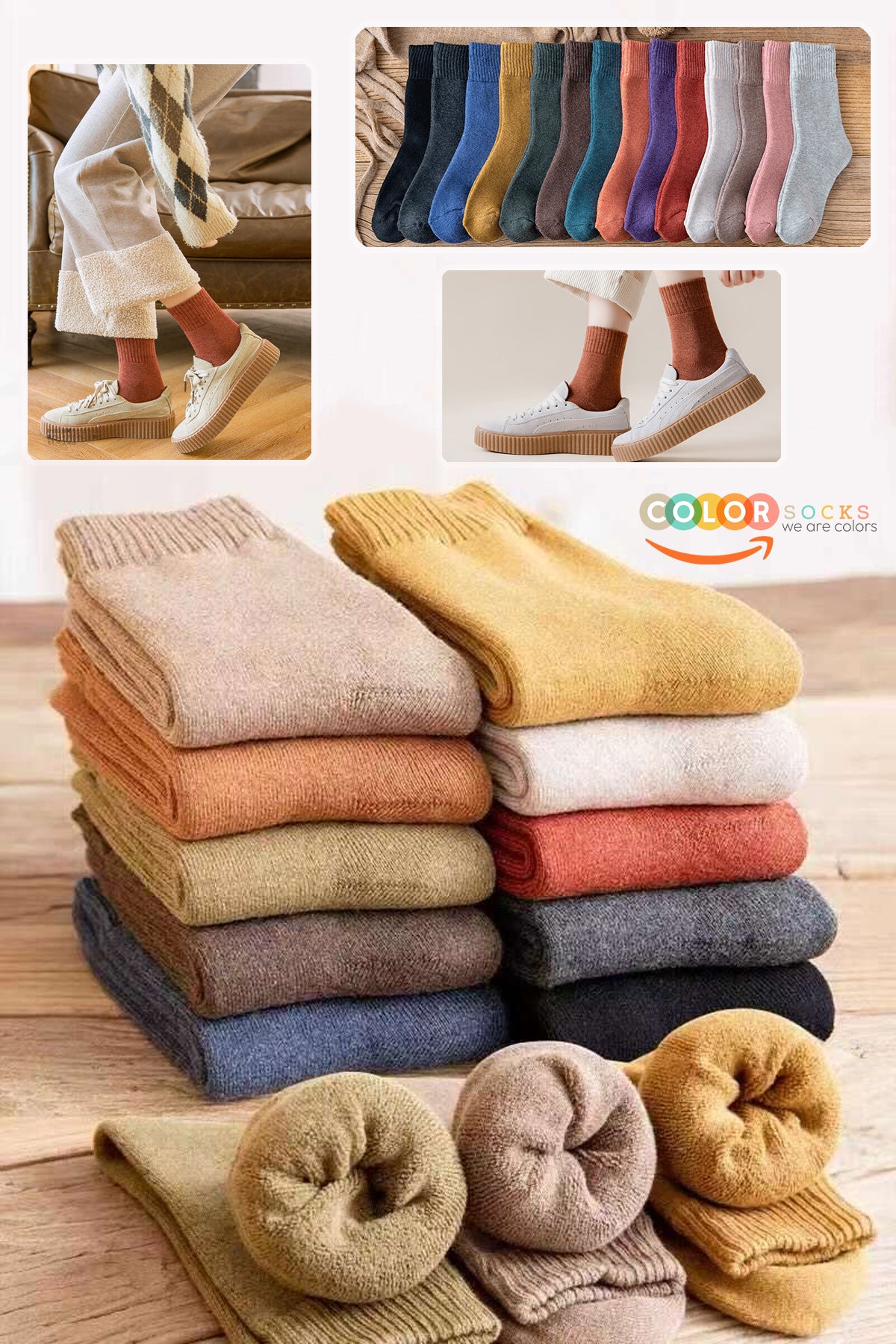 Color Socks 5 Çift İçi Polarlı Kışlık Kalın Kadın Çorap (ISI EMİCİ) Karışık