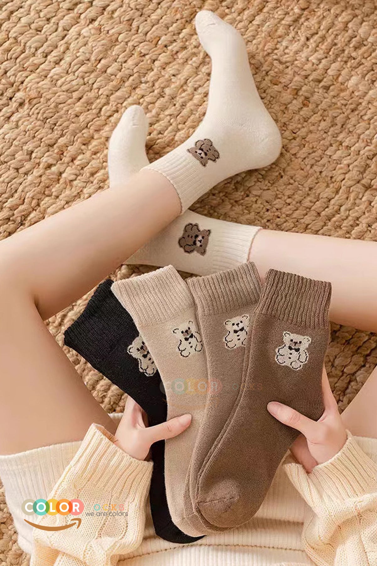 Color Socks 5 Çift Havlu Teddy Desenli Kışlık Kadın Çorap (Isı Emici) Çok Renkli
