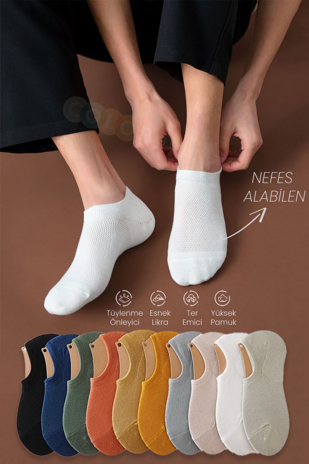 Color Socks 7 Çift Yazlık Nefes Alabilen Ekonomik Erkek Çorap Seti Karışık