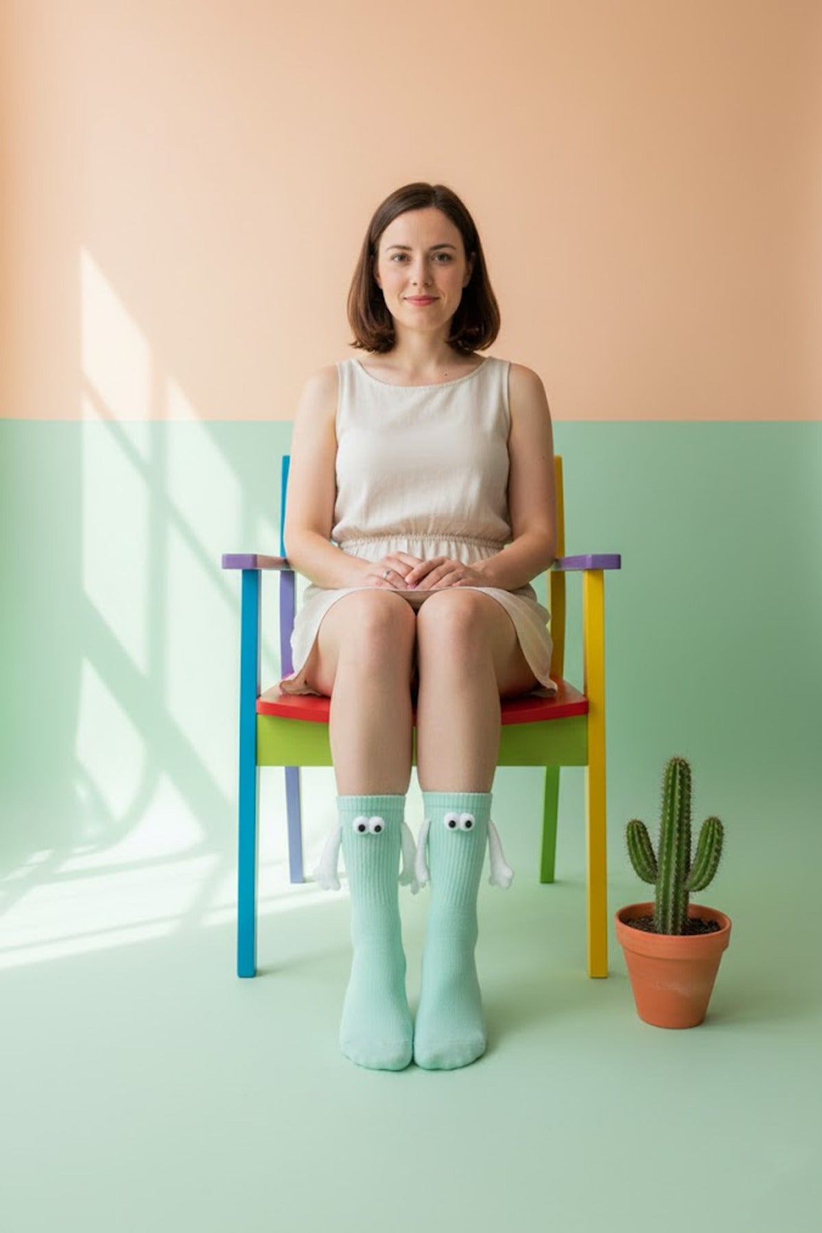 Color Socks 1 Çift Turkuaz El Ele Tutuşan Gözlü Mıknatıslı Çorap Seti (UNİSEX) Turkuaz