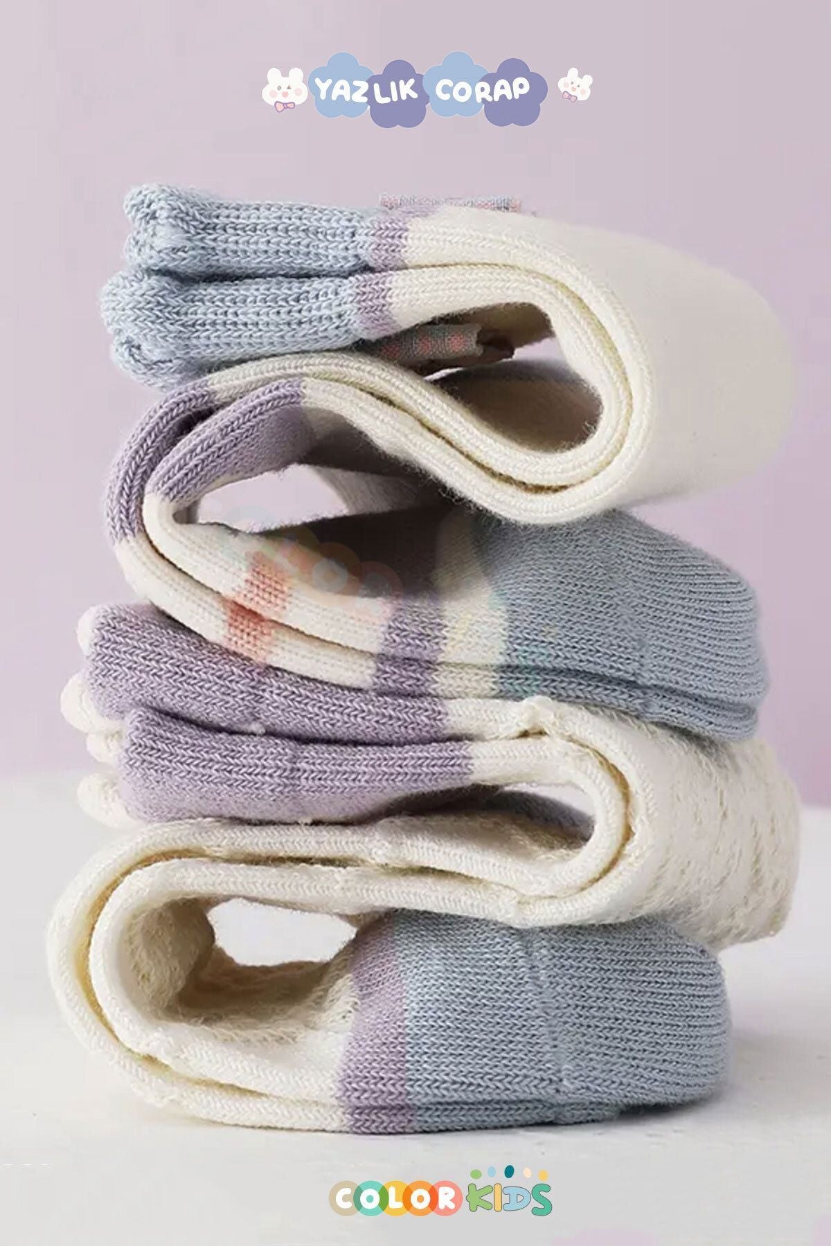 Color Socks 5 Çift Fırfır Tavşan Desenli Kız Çocuk Çorap Seti (TERLETMEZ) Karışık