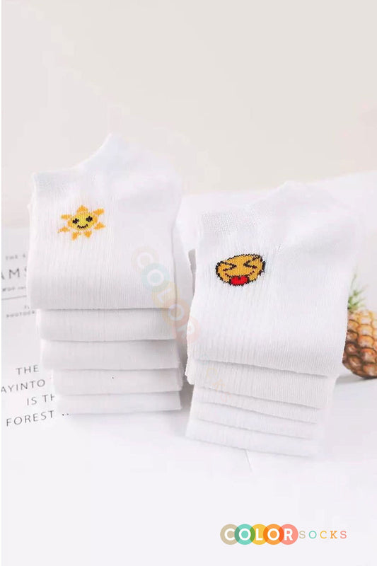 Color Socks 5 Çift Eğlenceli Desenli Kadın Çorap Seti Beyaz