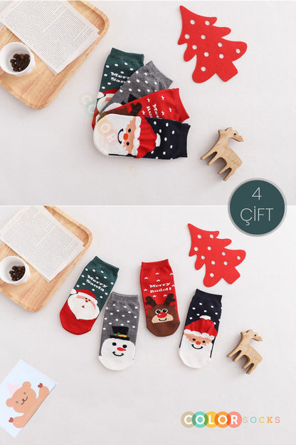 Color Socks 4'lü Yılbaşı Yeni Yıl Desenli Çorap Seti Çok Renkli