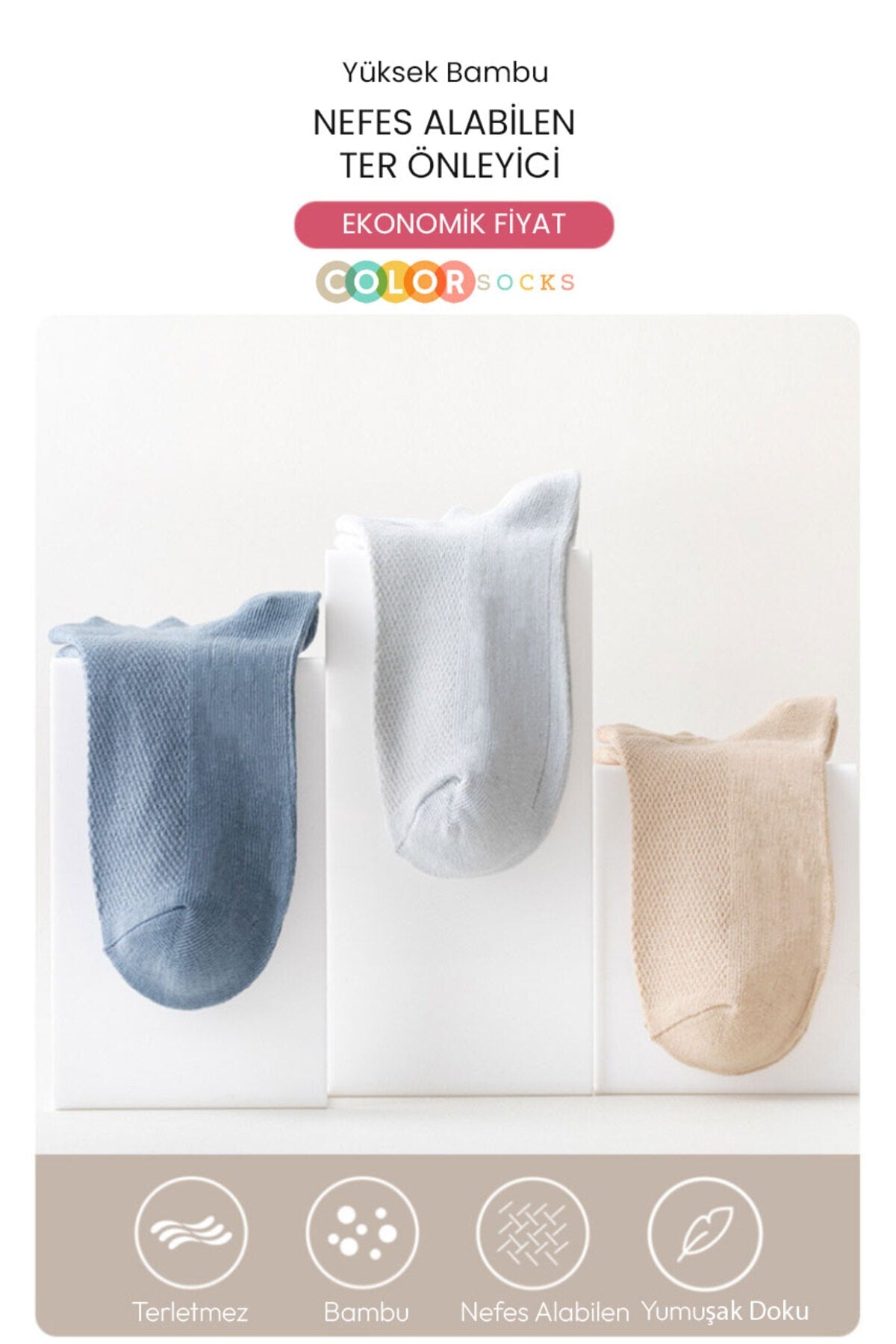 Color Socks 5 Çift Ekonomik Erkek Kısa Bambu Yazlık Çorap (TERLETMEZ) Karışık