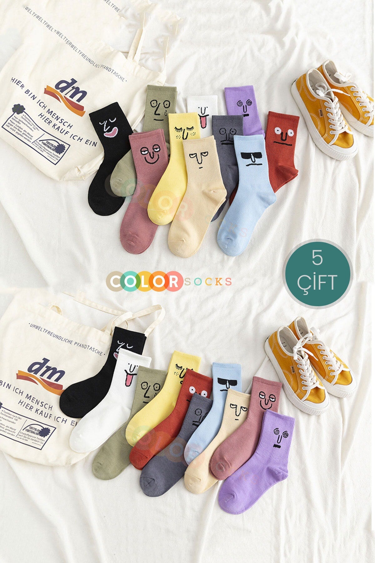 Color Socks 5'li Eğlenceli Surat Ifadeli Unisex Çorap Seti Çok Renkli