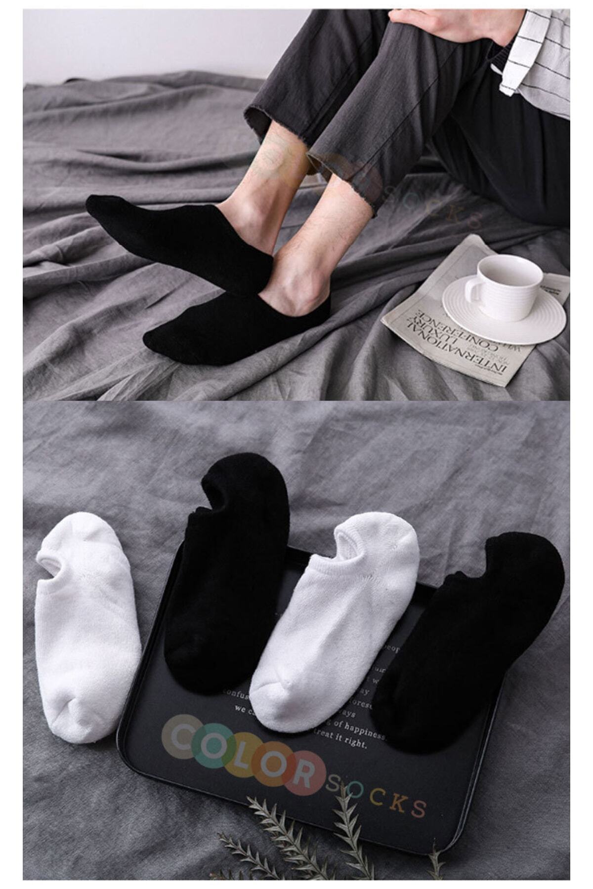 Color Socks 10 Çift Siyah Beyaz Sneakers Çorap (görünmez) Çok Renkli