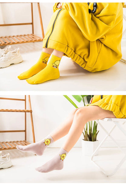 Color Socks 5 Çift Civciv Desenli Kadın Kolej Çorap Karışık Renk