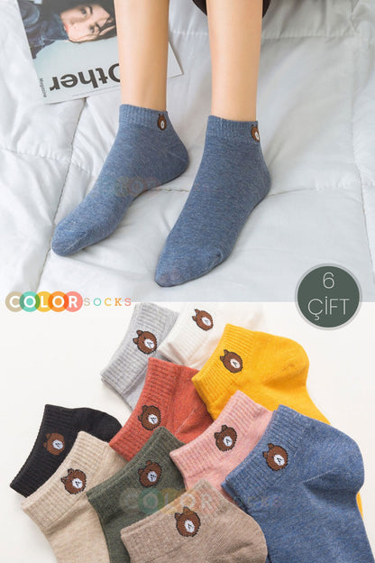 Color Socks 6 Çift Sevimli Teddy Bear Çorap Çok Renkli
