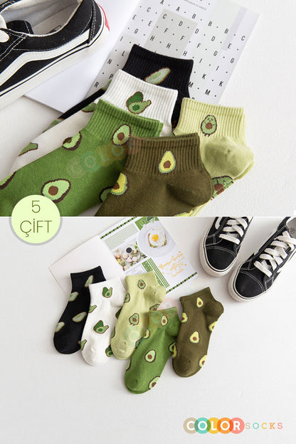 Color Socks 5 Çift Sevimli Avakadolar Kadın Çorap Seti (ANTİBAKTERİYEL) Çok Renkli